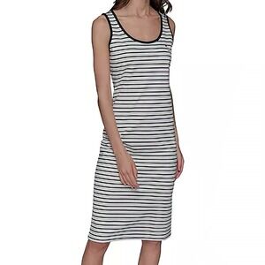 Karl Lagerfeld Paris Striped Knit Sleeveless White Midi Dress Womens Size M NWT